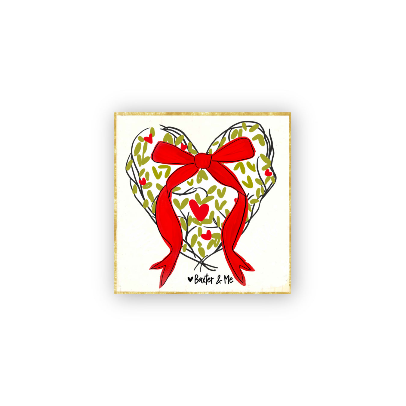 Red Bow Heart Gold Mini Block