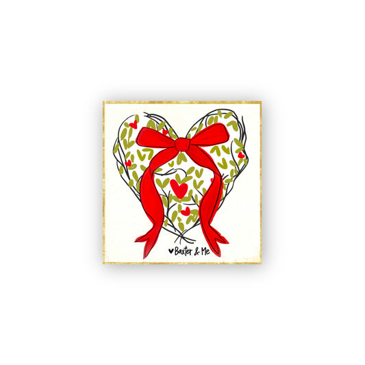 Red Bow Heart Gold Mini Block