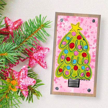 Pink Whimsical Christmas Tree Happy Block