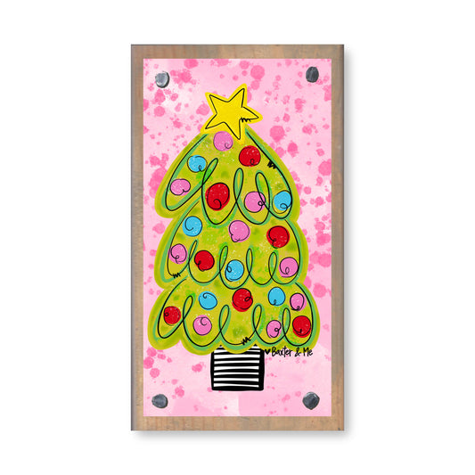 Pink Whimsical Christmas Tree Happy Block