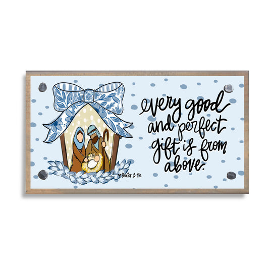 Blue Ribbon Bow Nativity Happy Block