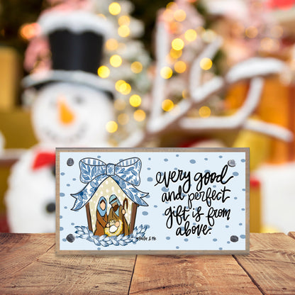 Blue Ribbon Bow Nativity Happy Block