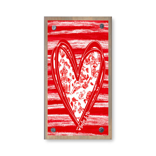 Red Toile Heart Happy Block