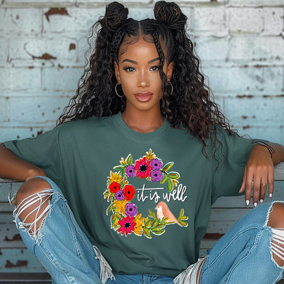 It is Well Bird Floral T-Shirt