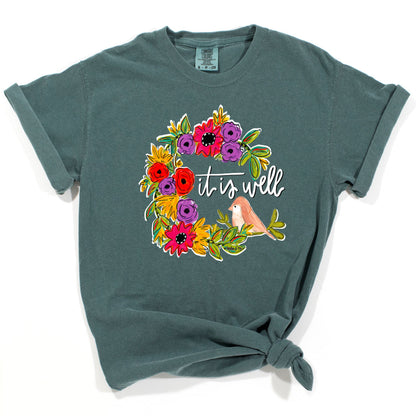 It is Well Bird Floral T-Shirt