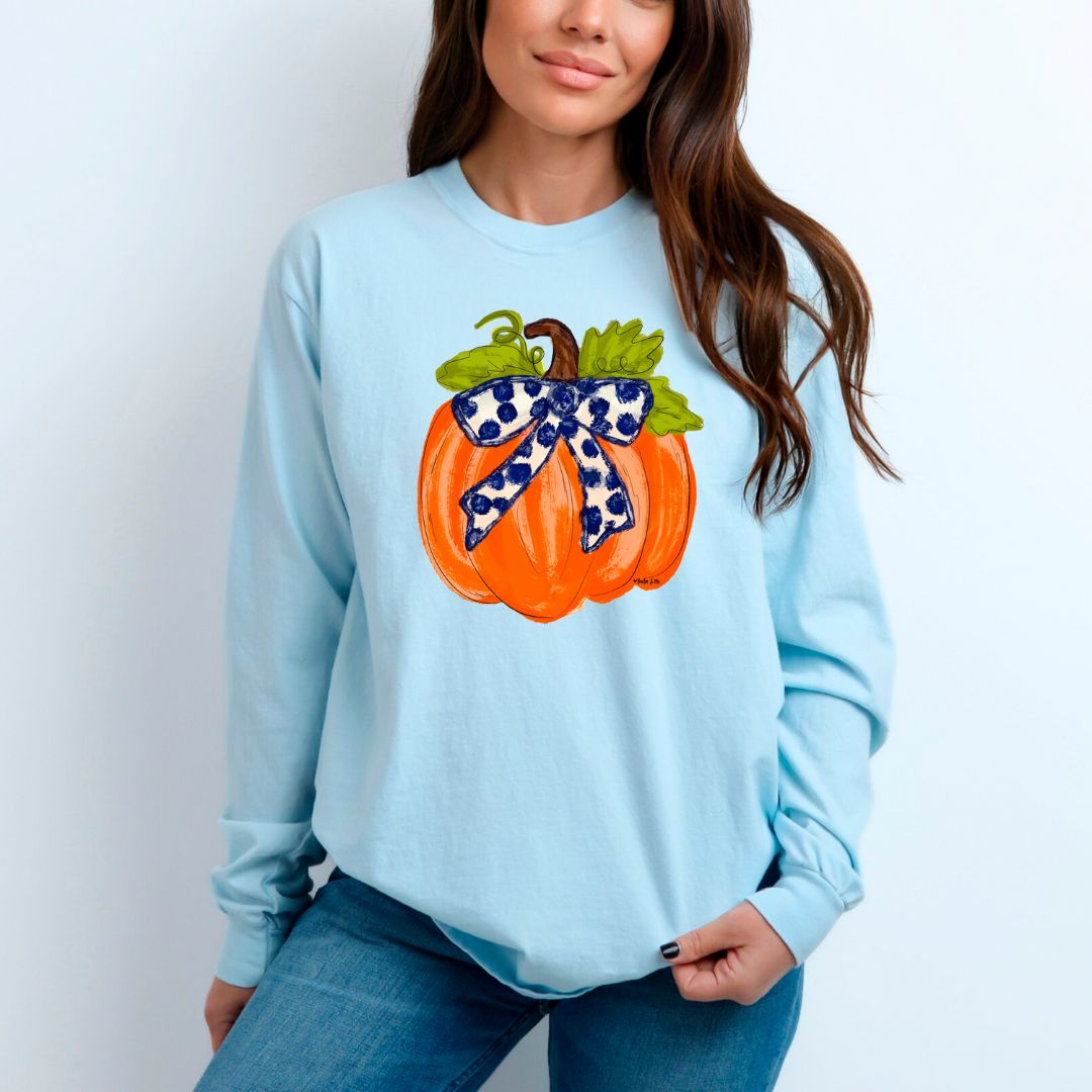 Pumpkin with Navy Blue Bow T-Shirt