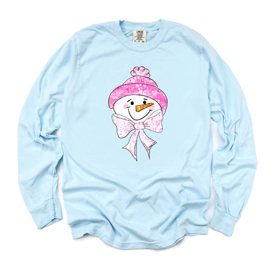 Pink Bow Frosty Snowman T-Shirt