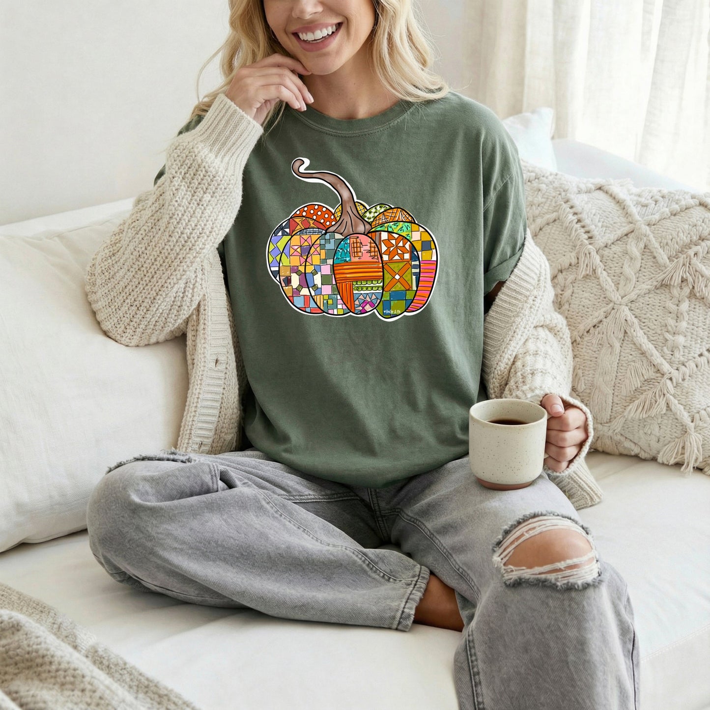 Quilted Pattern Pumpkin T-Shirt