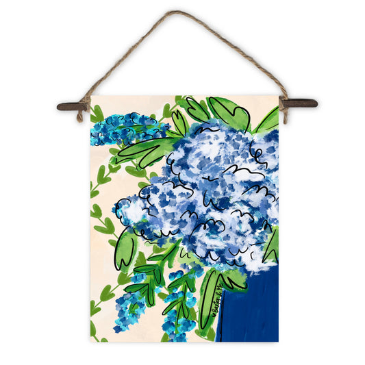 Blue Floral with Greenery Mini Wall Hanging