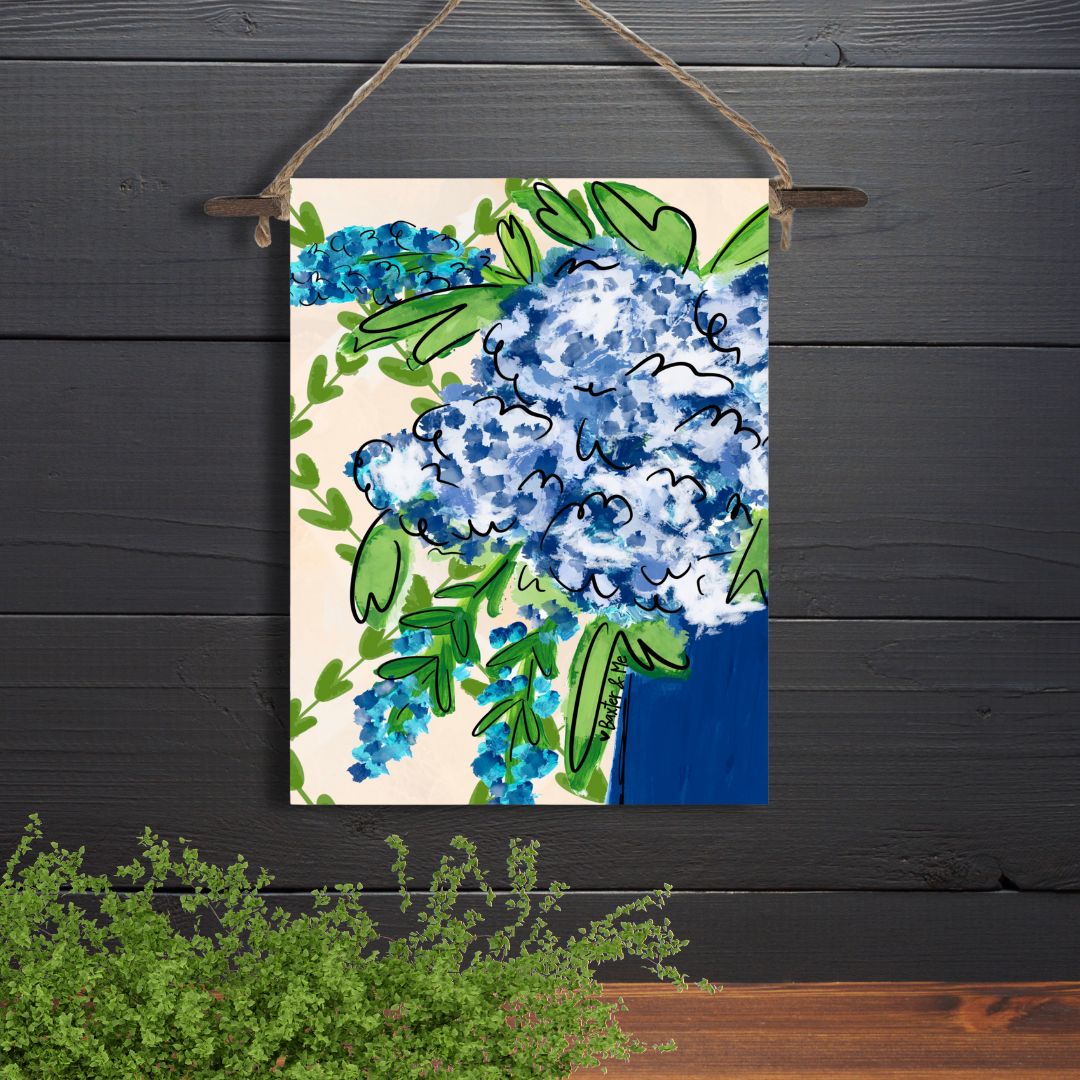 Blue Floral with Greenery Mini Wall Hanging