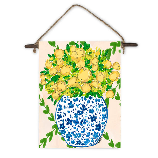 Yellow Floral in Blue Willow Mini Wall Hanging