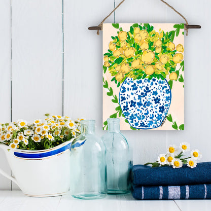 Yellow Floral in Blue Willow Mini Wall Hanging