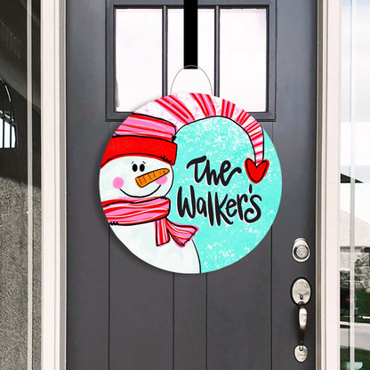 Personalized Welcome Heart Snowman Door Hanger