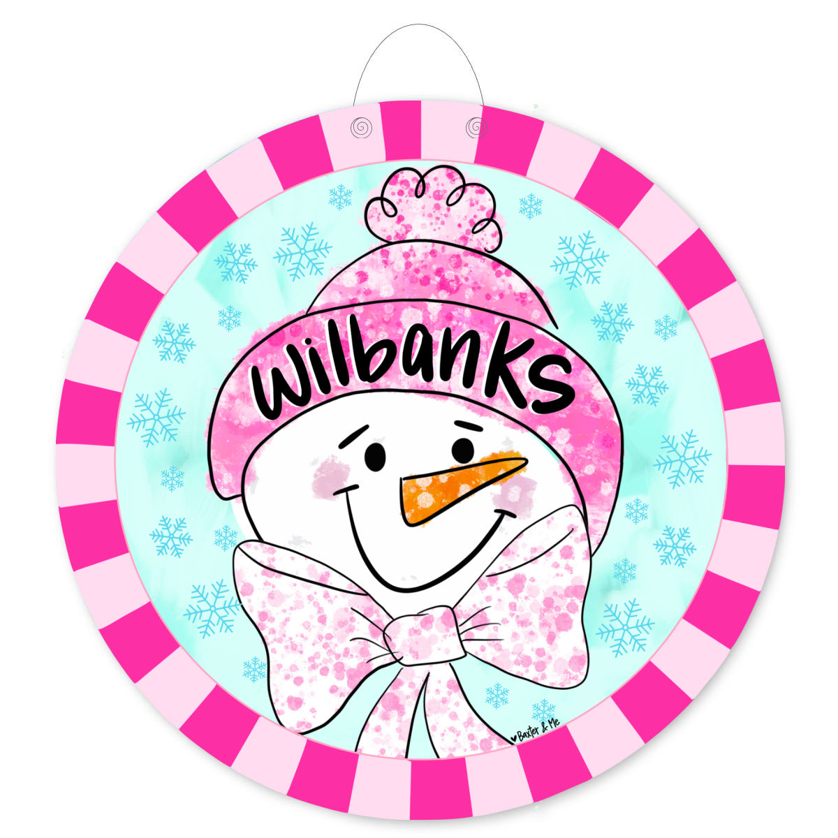 Pink Bow Frosty Door Hanger