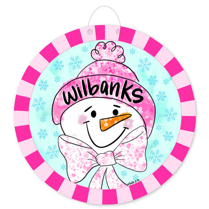 Pink Bow Frosty Door Hanger