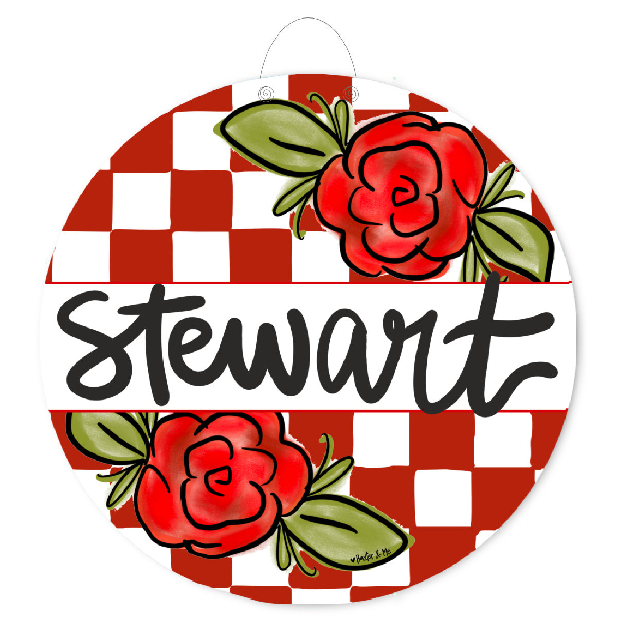 Welcome Rose Red Check Door Hanger