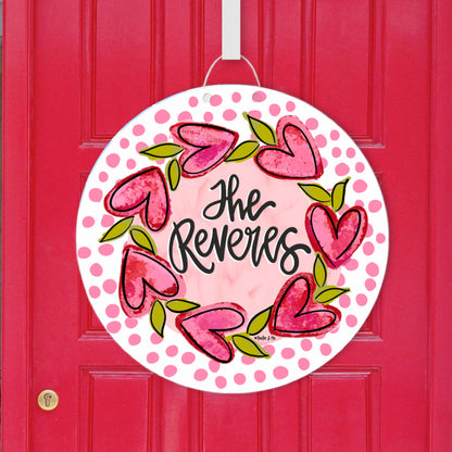 Hello Heart Vine Wreath Pink Dots Door Hanger