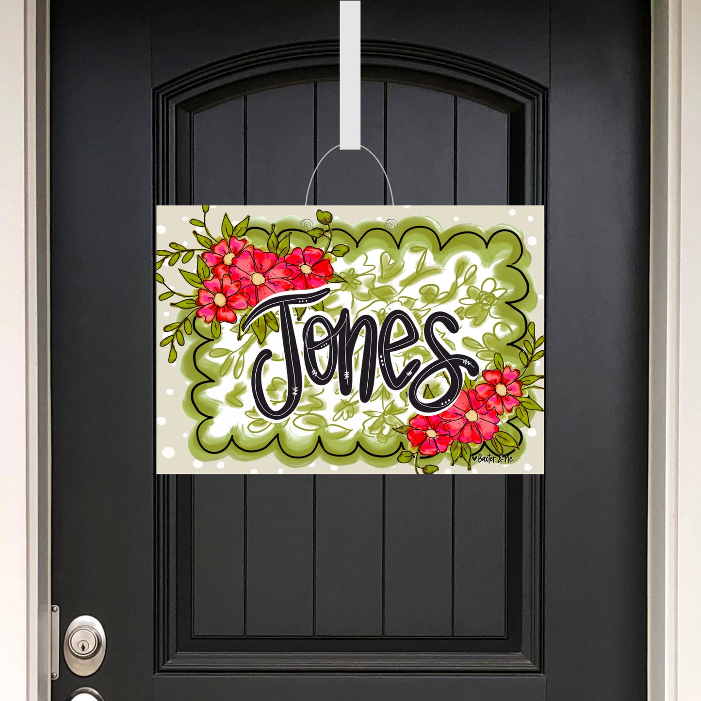 Green Scalloped Frame Floral Door Hanger