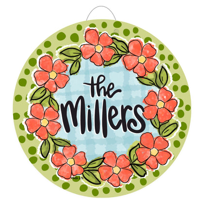 Green Coral Floral Door Hanger