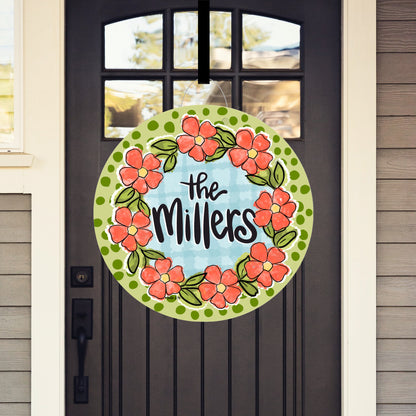 Green Coral Floral Door Hanger