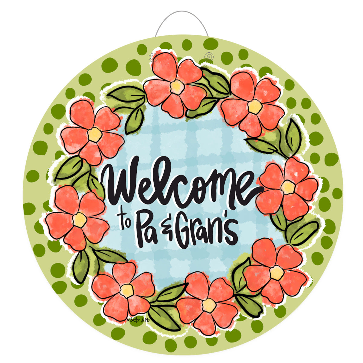 Green Coral Floral Door Hanger