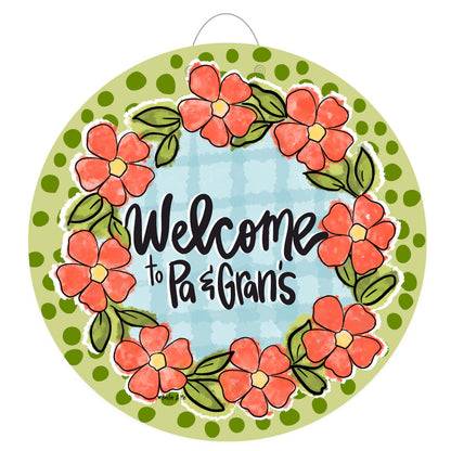 Green Coral Floral Door Hanger