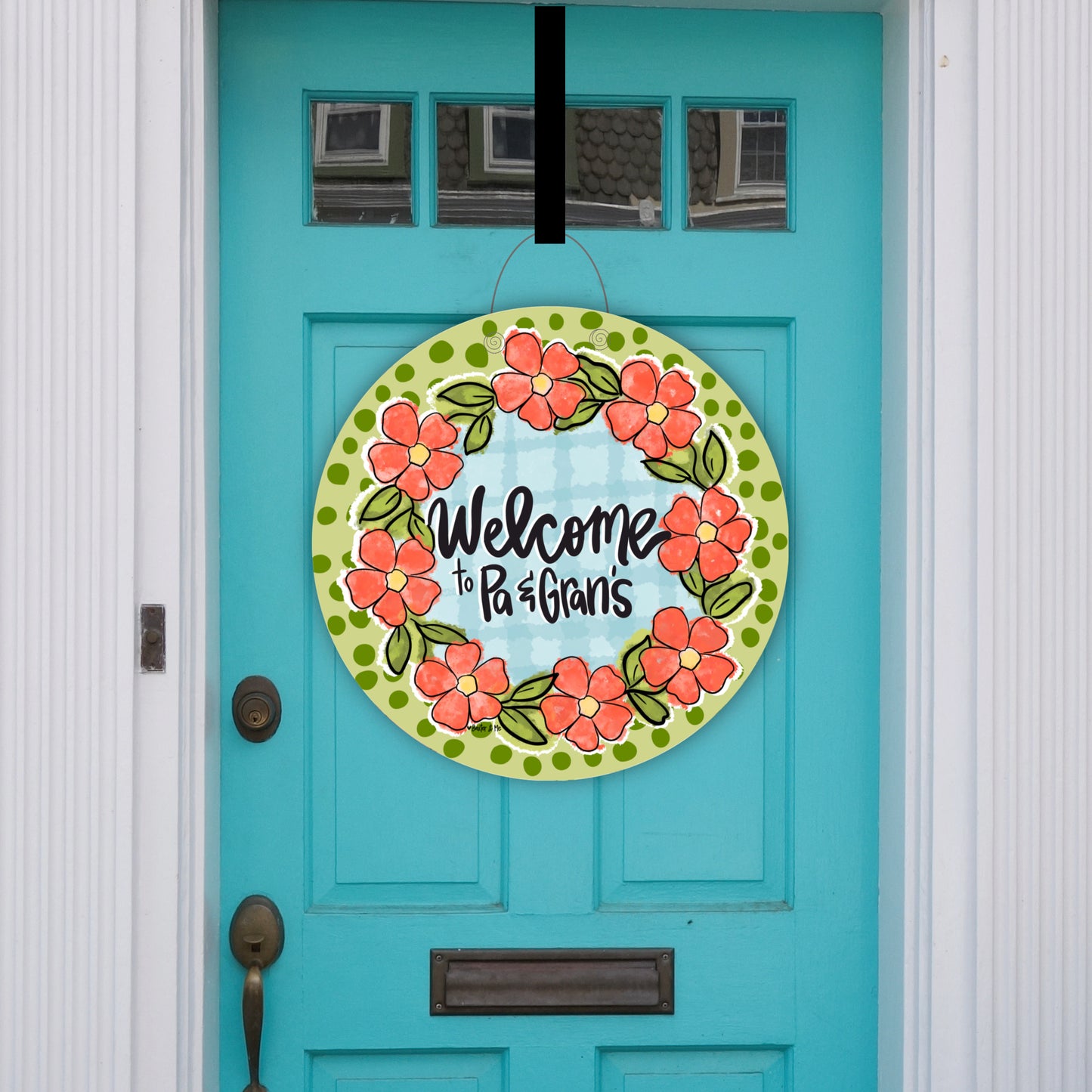 Green Coral Floral Door Hanger
