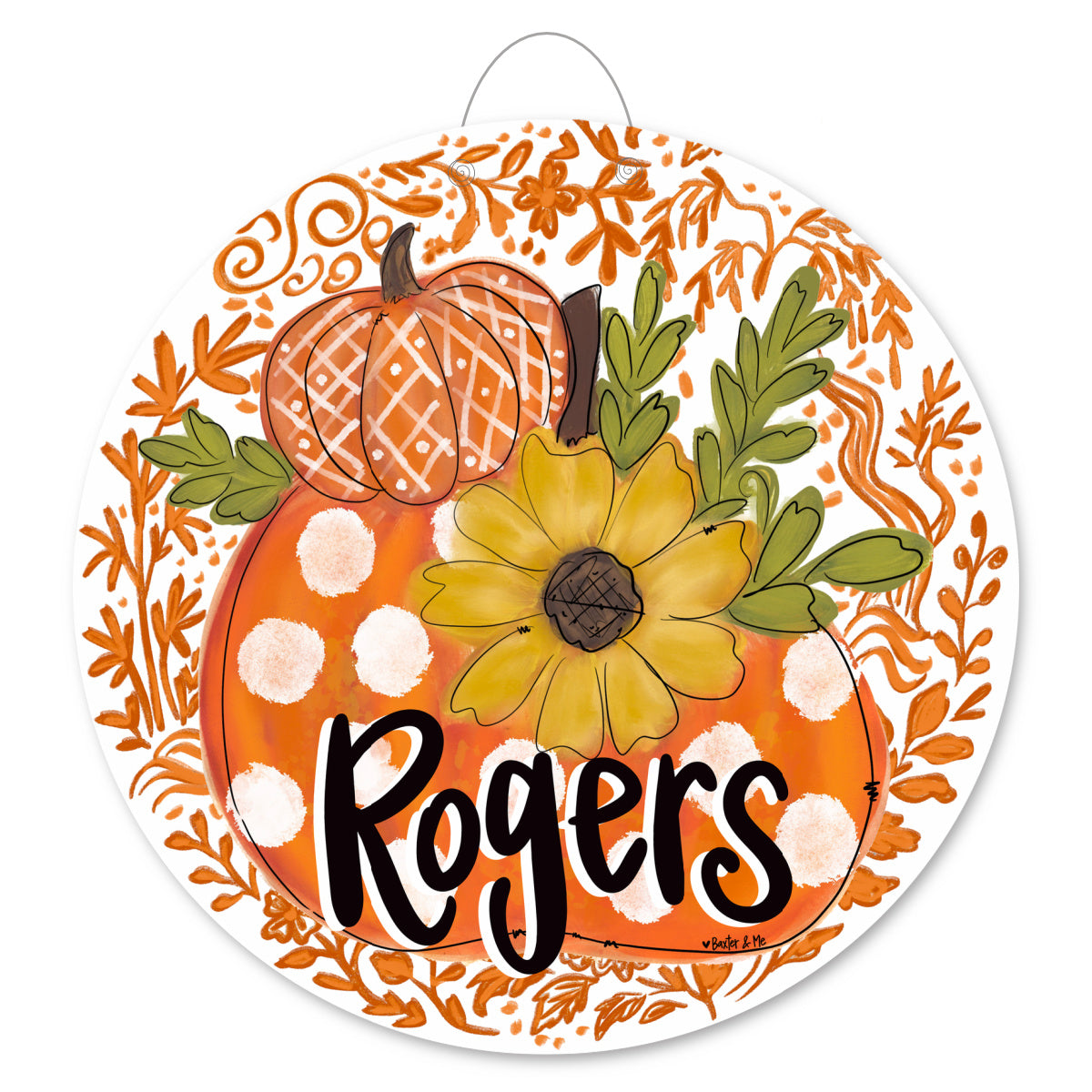 Orange Chinoiserie Harvest Pumpkin Door Hanger