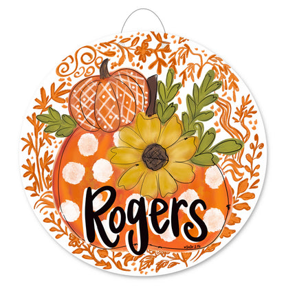 Orange Chinoiserie Harvest Pumpkin Door Hanger