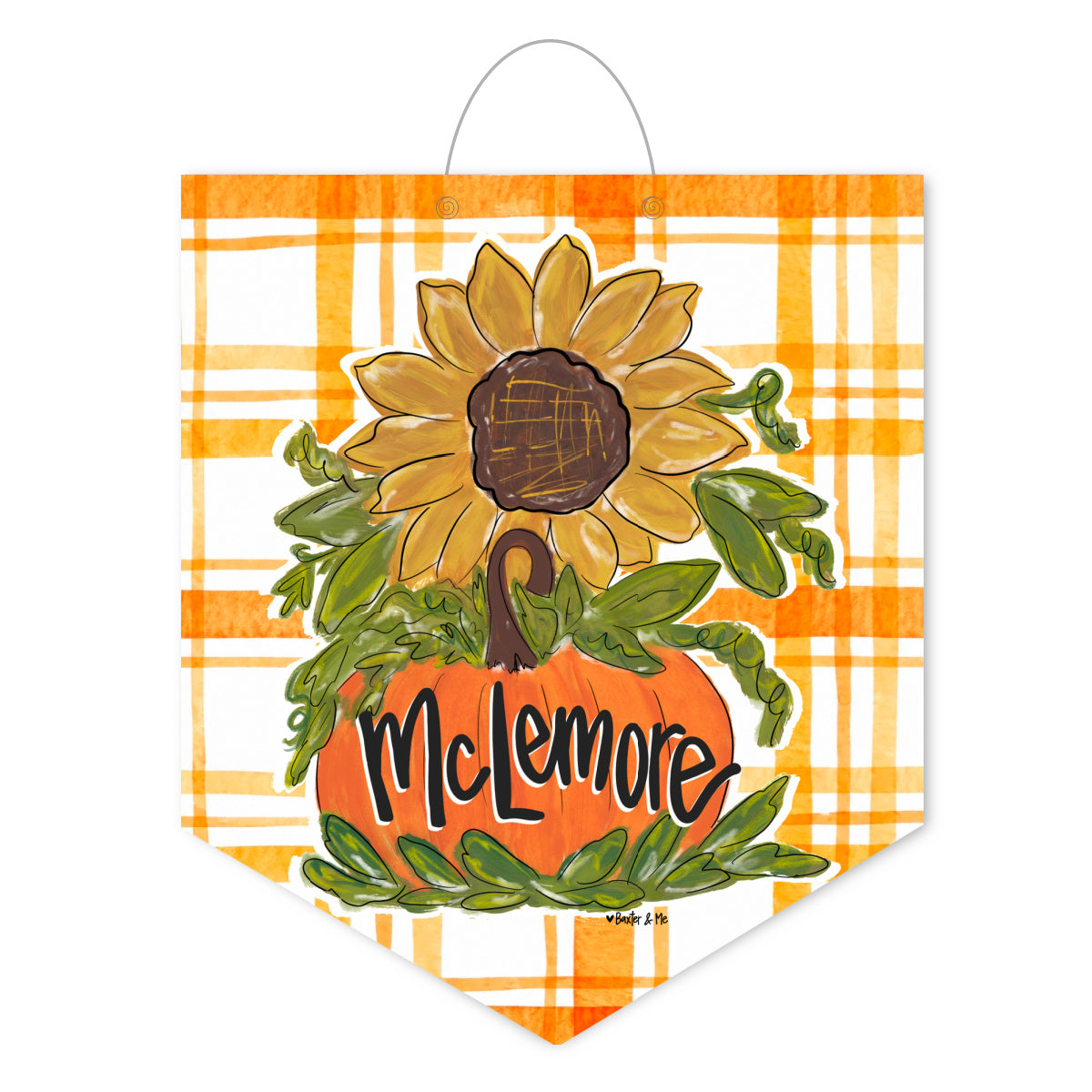 Sunflower Pumpkin Plaid Door Hanger