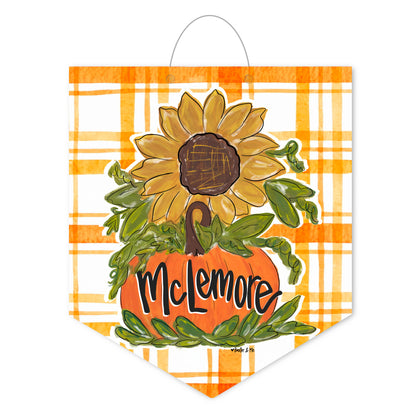 Sunflower Pumpkin Plaid Door Hanger