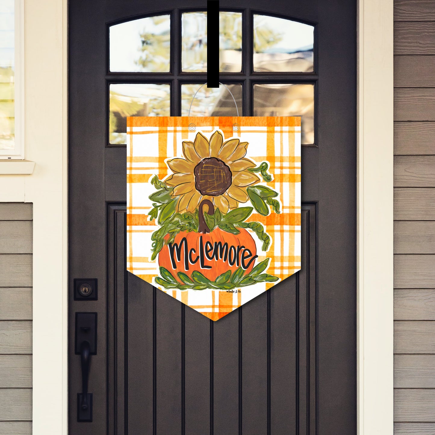 Sunflower Pumpkin Plaid Door Hanger
