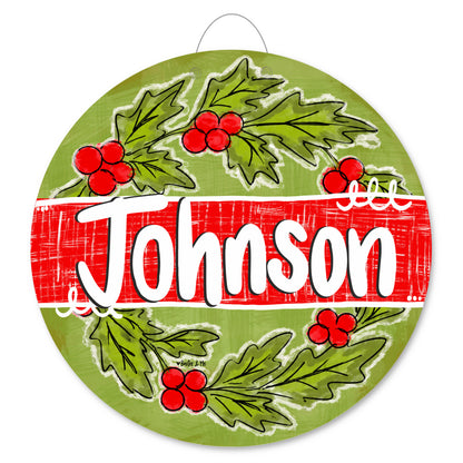 Welcome Holly Berry Wreath Door Hanger