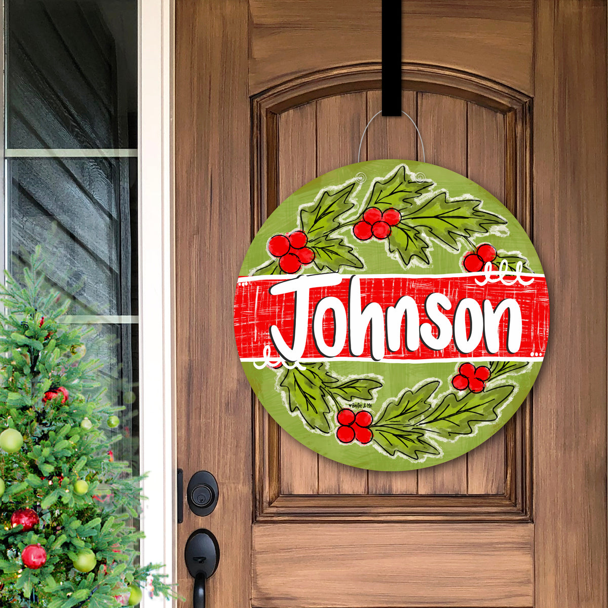 Welcome Holly Berry Wreath Door Hanger