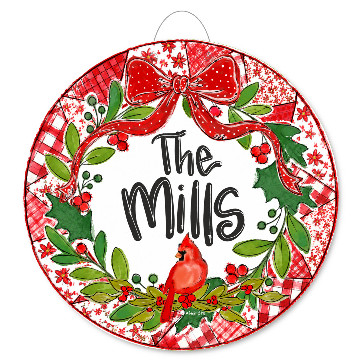 Quilted Christmas Cardinal Door Hanger