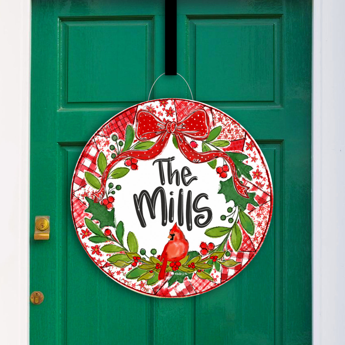 Quilted Christmas Cardinal Door Hanger