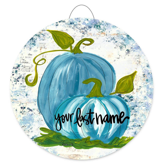 Personalizable Blue Pumpkins Door Hanger