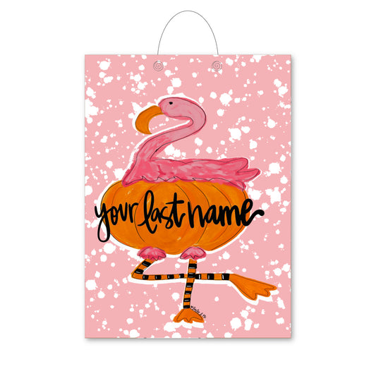 Personalizable Flamingo Pumpkin Door Hanger