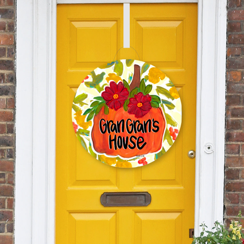 Personalizable Pumpkin with Fall Flowers Door Hanger