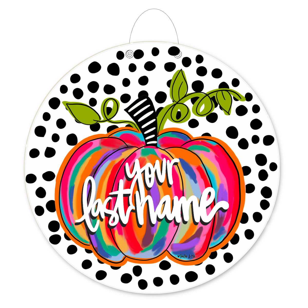 Personalizable Colorful Pumpkin Door Hanger