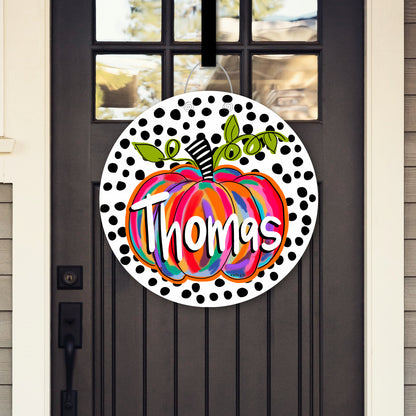 Personalizable Colorful Pumpkin Door Hanger