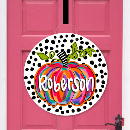 Personalizable Colorful Pumpkin Door Hanger