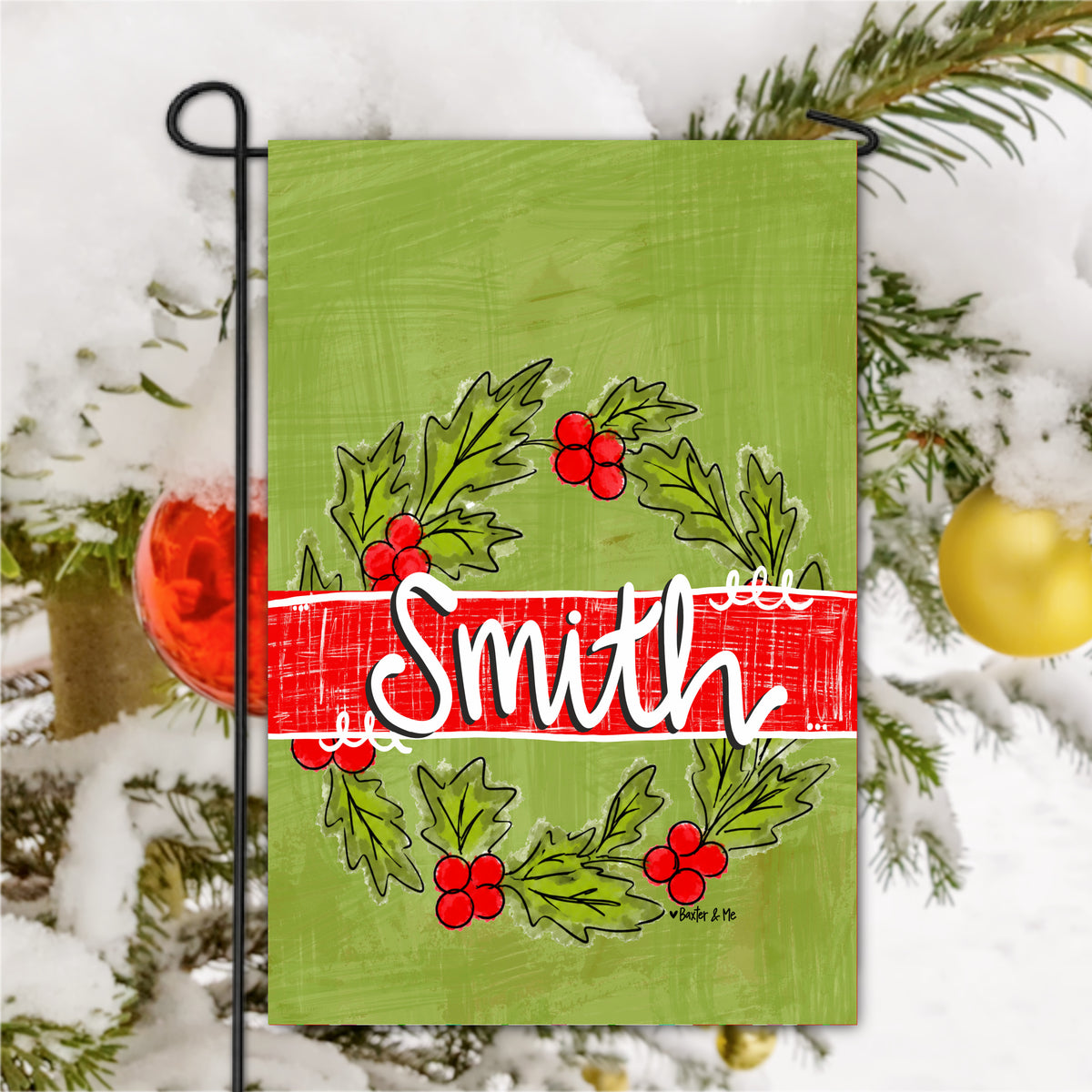 Welcome Holly Berry Wreath Garden Flag