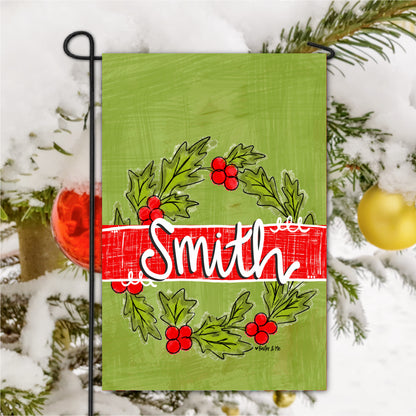 Welcome Holly Berry Wreath Garden Flag