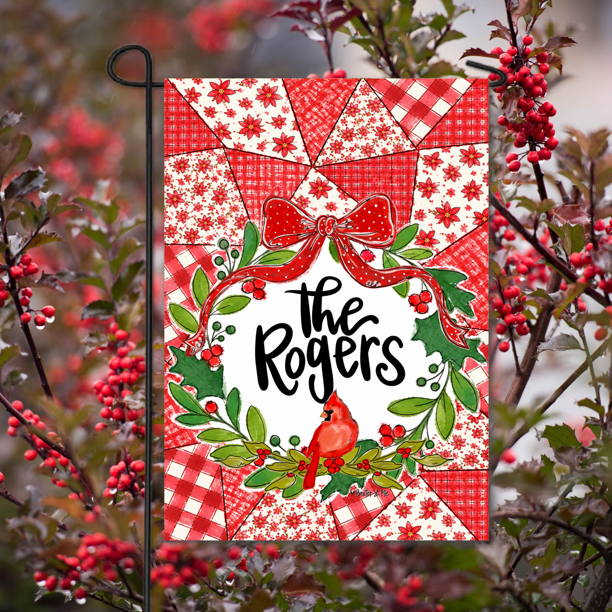 Quilted Christmas Cardinal Garden Flag