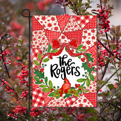 Quilted Christmas Cardinal Garden Flag
