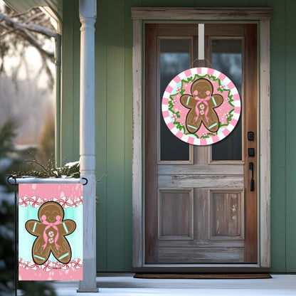 Pink Peppermint Gingerbread Door Hanger