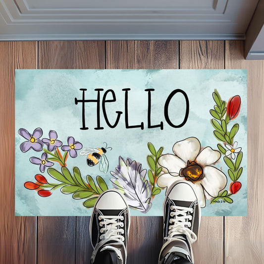 Hello Floral Bee Rug Floormat