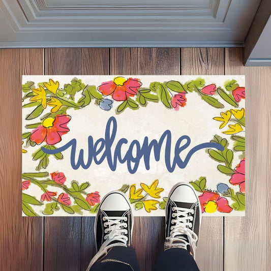 Welcome Floral Bloom Rug Floormat