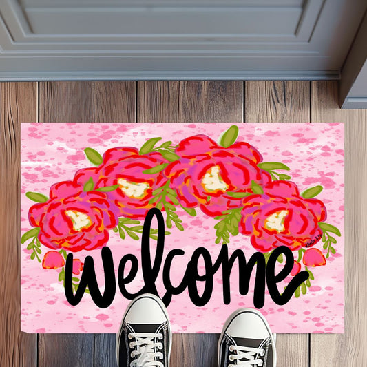 Welcome Love You Bouquet Wreath Rug Floormat